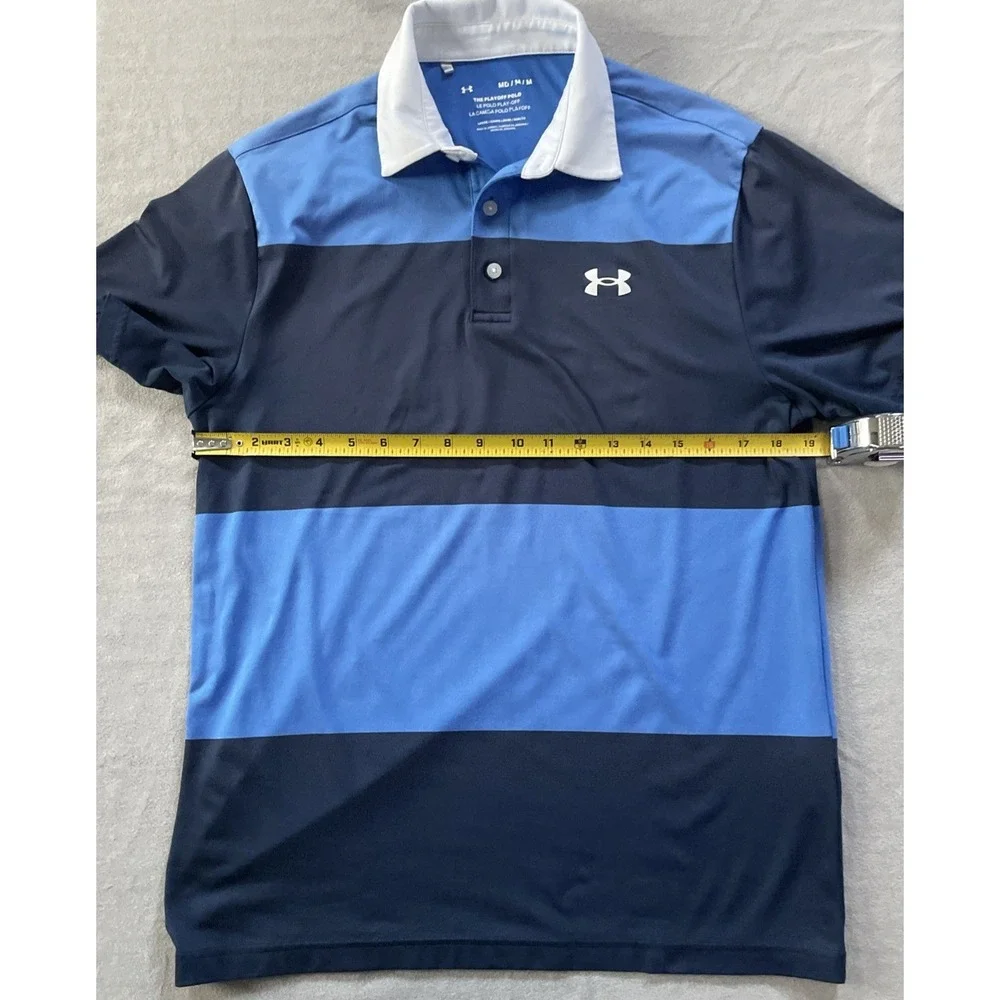 Under Armour Rugby Shirt Mens Medium The Playoff Polo Golf Blue Stripe Blokecore